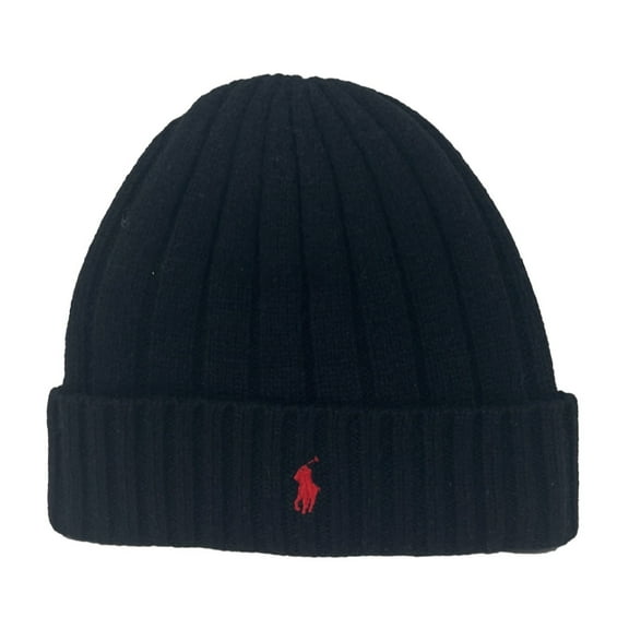 Polo Ralph Lauren Men's Signature Merino Cuffed Beanie, Black/Red