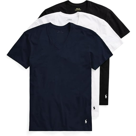 Polo Ralph Lauren Men's Slim Fit Cotton V-neck Undershirt 3-pack Cruise Navy/White, White