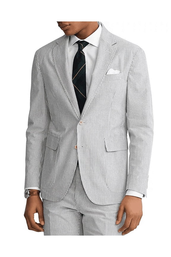 Men's Soft 3 Buttons Blazer Jacket Stripe Blue White Size 42R