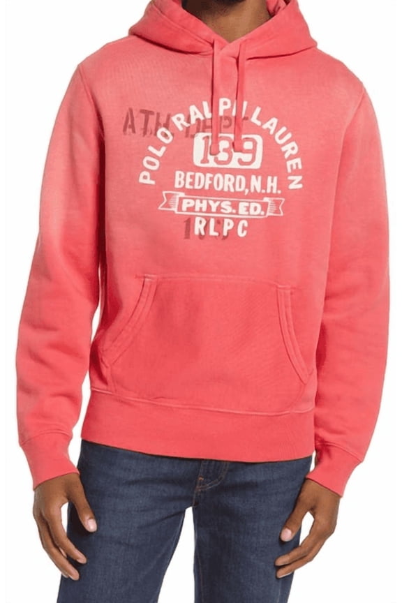 Men's Sunset Red Layered Logo Graphic Hoodie, 1XB