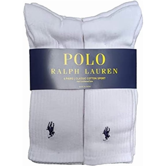 Polo Ralph Lauren Men's White Classic Sport Crew Socks 6-Pack Size (10-13)
