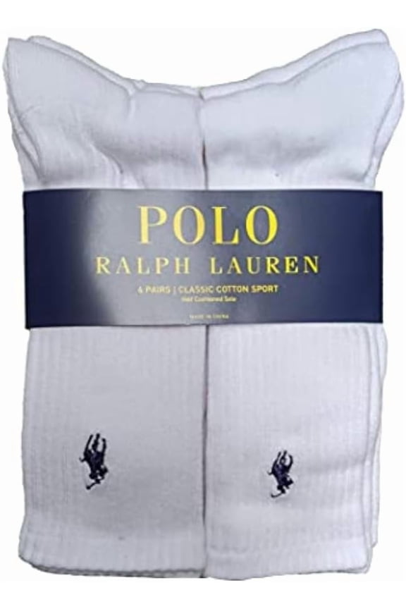 Men's White Classic Sport Crew Socks 6-Pack Size (10-13)