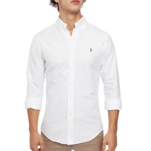 Polo Ralph Lauren Men's White Knit Oxford Shirt, US 14