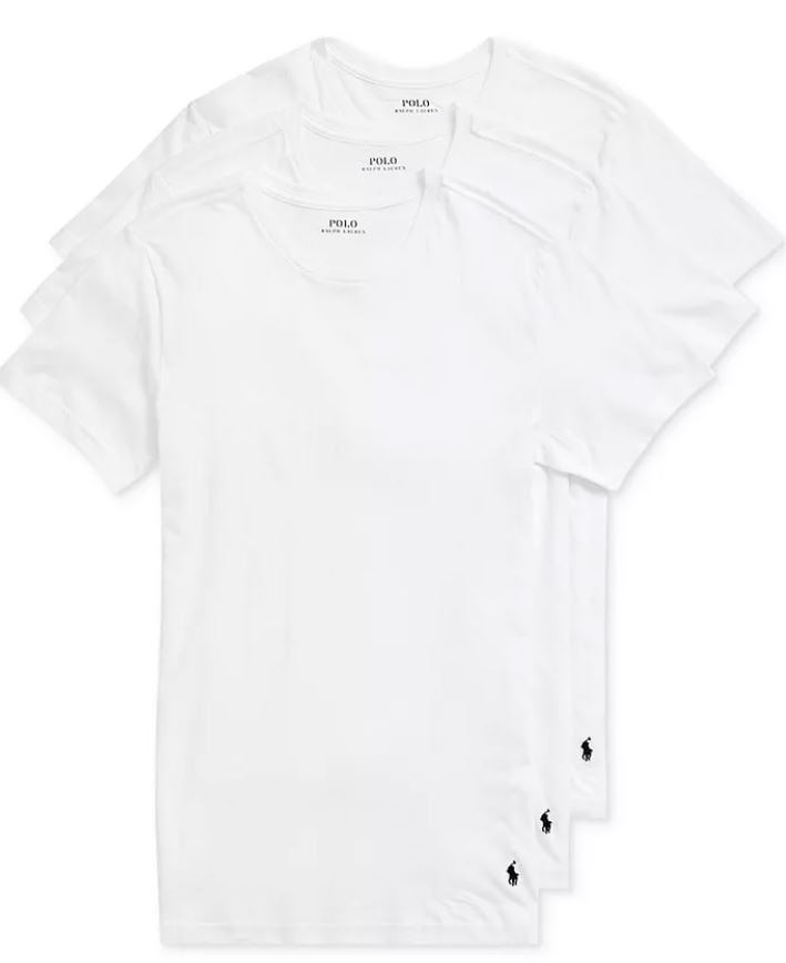 Polo Ralph Lauren Men's White Slim Fit Crewneck Undershirt, 3-Pack, XL