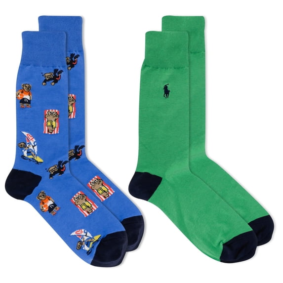 Polo Ralph Lauren Mens 2-Pack Assorted Polo Bear Solid Dress Sock BLUE