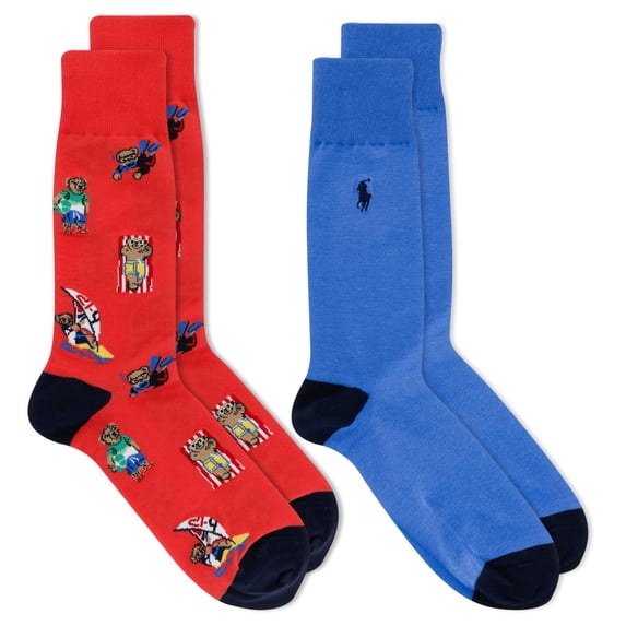 Polo Ralph Lauren Mens 2-Pack Assorted Polo Bear Solid Dress Sock RED
