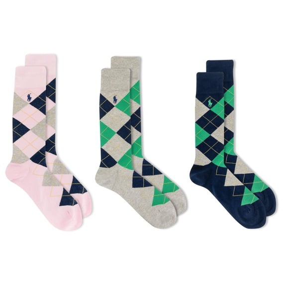 Polo Ralph Lauren Mens 3-Pack Classic Argyle Dress Socks LTPNK