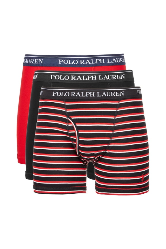 Polo Ralph Lauren Mens 3-Pack Classic Cotton Boxer Briefs (Small, Red/Black)
