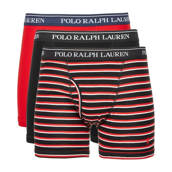 Polo Ralph Lauren Mens 3-Pack Classic Cotton Boxer Briefs (XLarge, Red/Black)