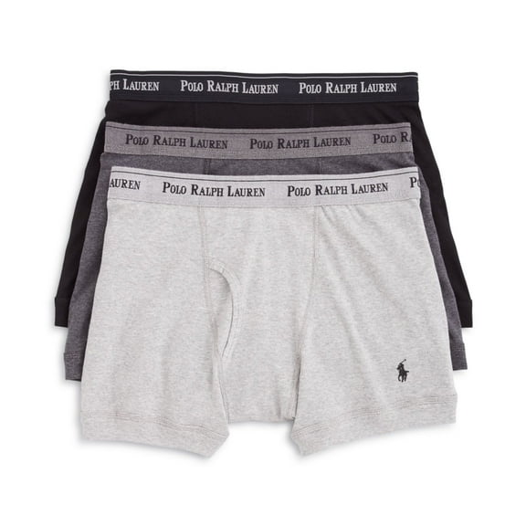 Polo Ralph Lauren Mens 3-Pack Classic Fit Cotton Boxer Briefs (Large, Blk/Grays)
