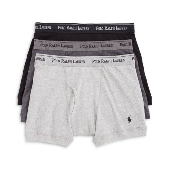 Polo Ralph Lauren Mens 3-Pack Classic Fit Cotton Boxer Briefs (Medium Blk/Grays)