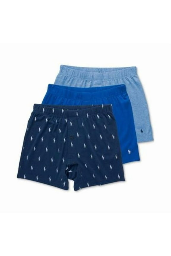 Mens 3 Pack Classic Stretch Knit Boxers (Small, Blues)
