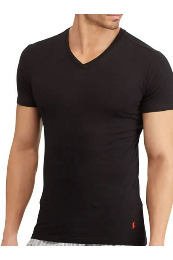 Mens 3-Pack Slim Fit V-Neck Cotton T-Shirt, Black, Medium