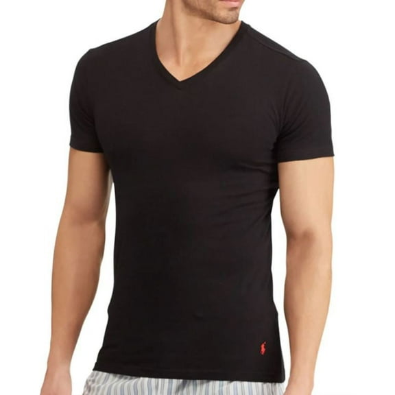 Polo Ralph Lauren Mens 3-Pack Slim Fit V-Neck Cotton T-Shirt, Black, Small