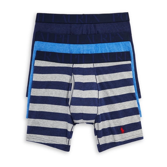 Polo Ralph Lauren Mens 3-Pack Stretch Classic Fit Boxer Briefs (Small, Blues)