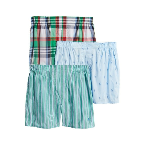 Polo Ralph Lauren Mens 3 Pack Woven Cotton Boxers (Small, Assorted)