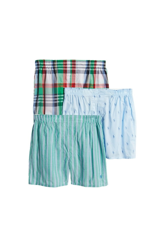 Polo Ralph Lauren Mens 3 Pack Woven Cotton Boxers (Small, Assorted)