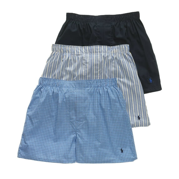 Polo Ralph Lauren Mens 3-Pk. Woven Cotton Boxers (2XLarge, White/Cannes/Jarvis)