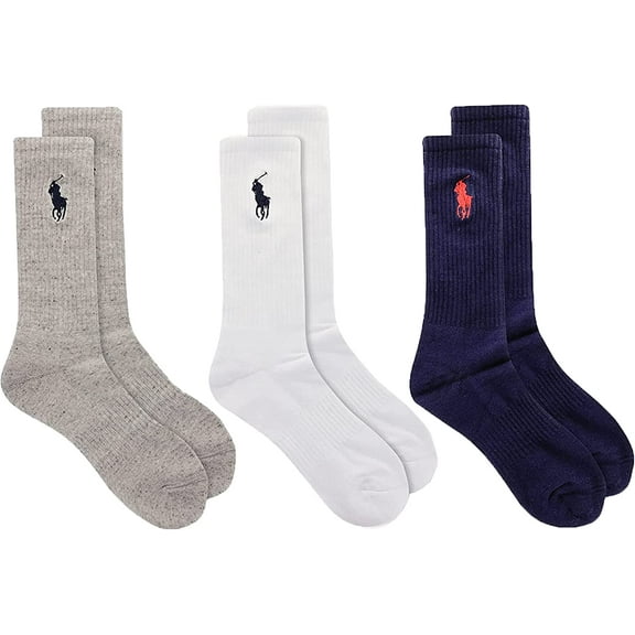 Polo Ralph Lauren Mens 3-Pack Embroided Big Pony Sport Crew Socks NVAST