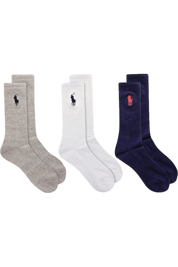 Mens 3-Pack Embroided Big Pony Sport Crew Socks NVAST