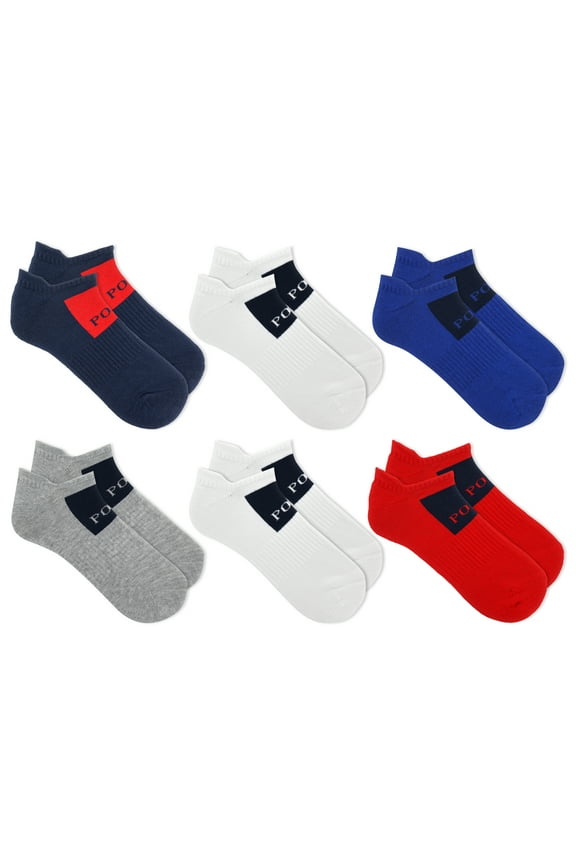 Mens 6-Pack Low Cut Ankle Sock Assorted/Square Logo