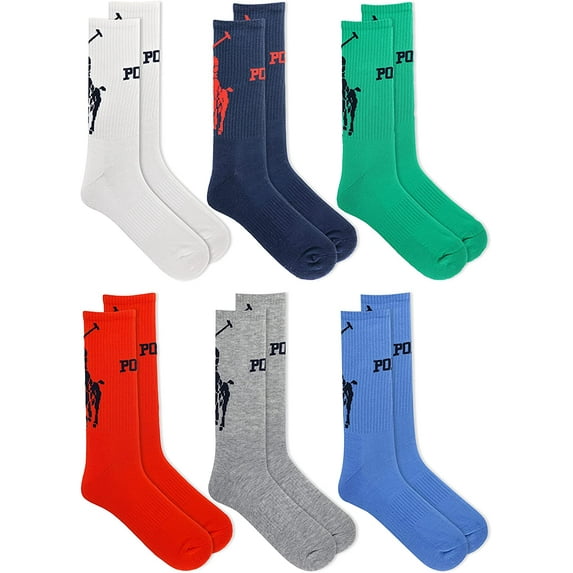 Polo Ralph Lauren Mens 6-Pack Multi Color Crew Sock ASST-5