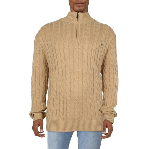 Polo Ralph Lauren Mens Big & Tall 1/4 Zip Cable Knit Pullover Sweater
