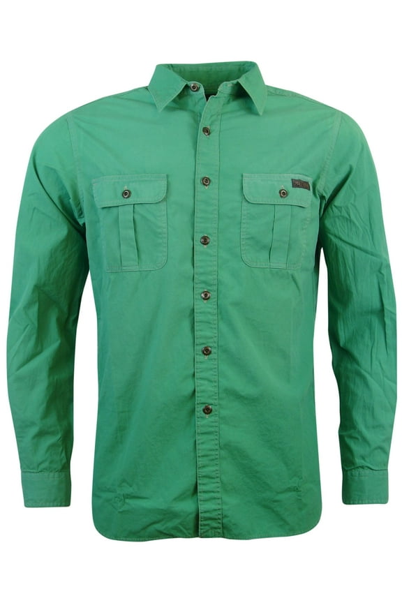 Mens Button Front Cotton Workshirt - S - Green