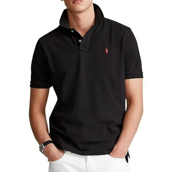 Polo Ralph Lauren Mens Classic Fit Mesh Polo Shirt, Black,S
