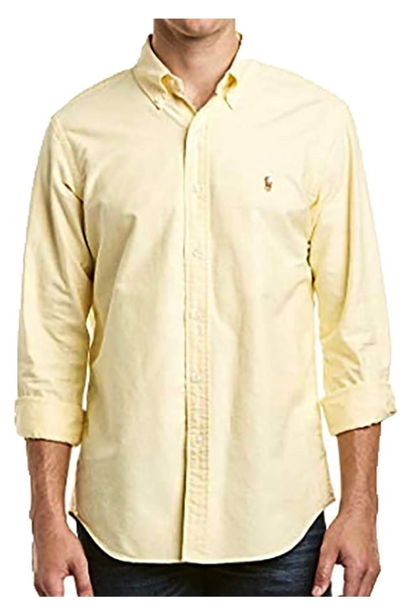 Mens Classic Fit Oxford Longsleeve Buttondown Shirt (Large, Yellow)