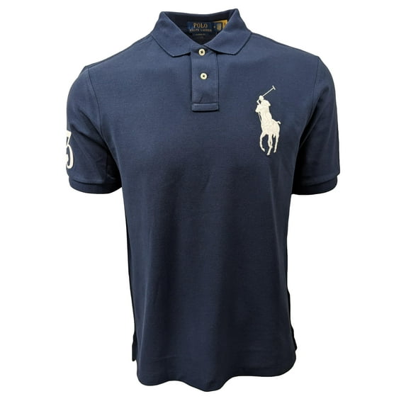 Polo Ralph Lauren Mens Classic Fit Polo Big Pony US, Alpha, Large, Regular, Regular, Navy White Pony