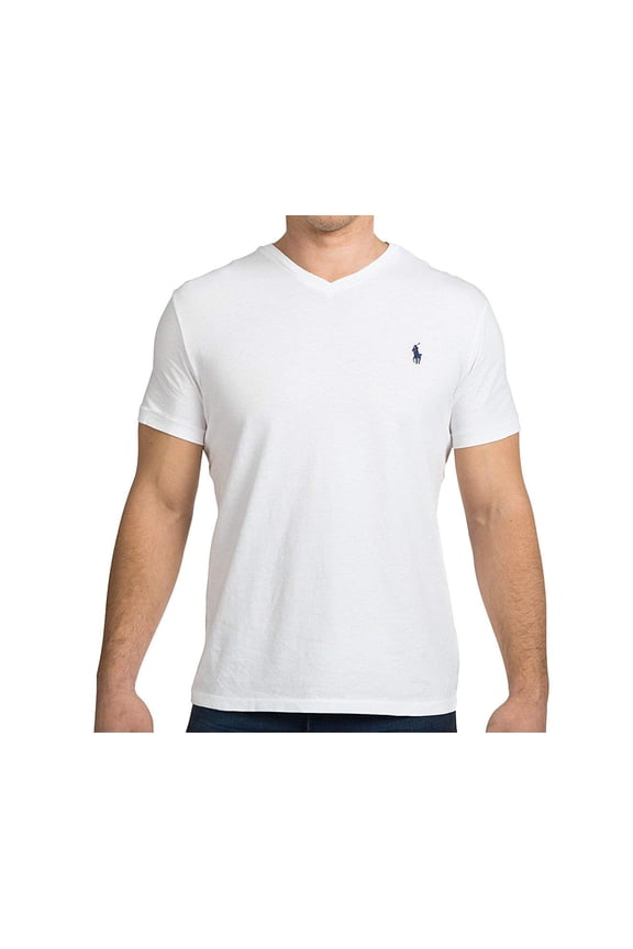 Mens Classic Fit V-Neck T-Shirt (Small, White (Navy Pony))