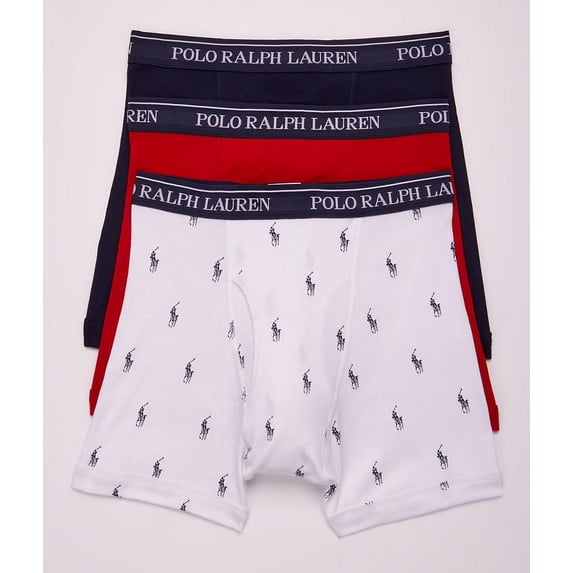 Polo Ralph Lauren Mens Classic Fit w/Wicking 3-Pack Boxer Briefs XX-Large White/Cruise Navy Aopp/Cruise Navy/Rl2000 Red
