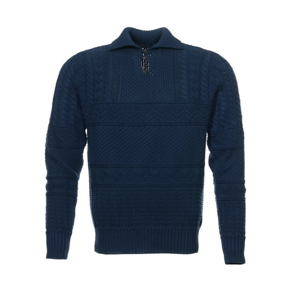 Polo Ralph Lauren Mens Cotton Aran-Knit Polo Collar Sweater (Large, Navy)
