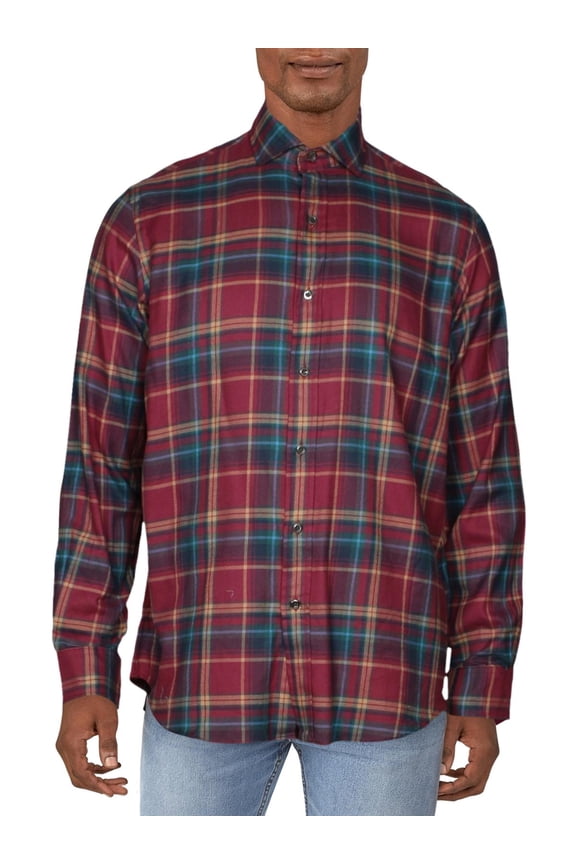 Mens Cotton Classic Fit Button-Down Shirt Red S