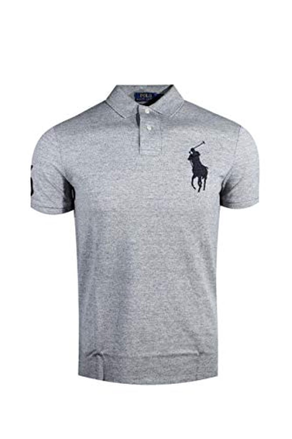 Polo Ralph Lauren Mens Custom Fit Big Pony Logo Polo Shirt (Small, Dark Grey Heather)