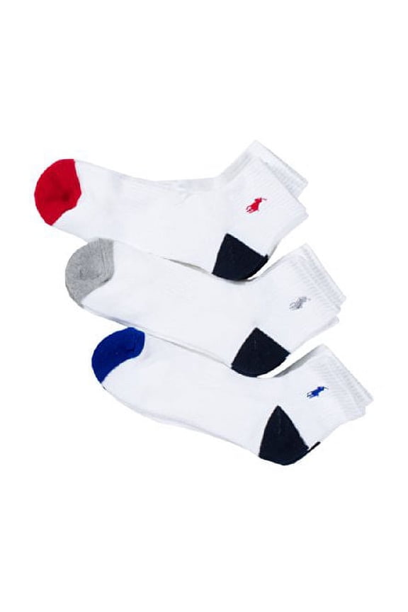 Mens Heel Toe Arch Support Quarter Crew Socks White Assorted