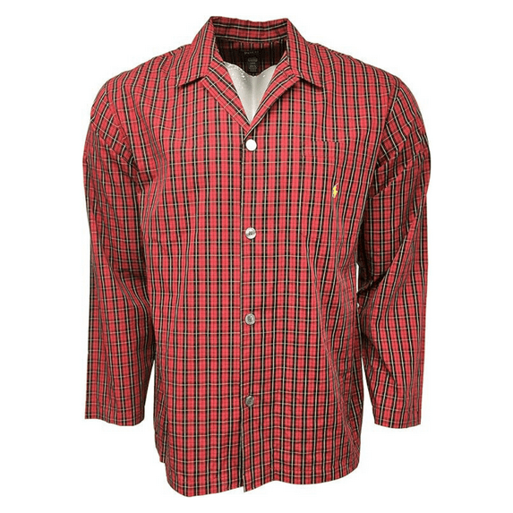 Polo Ralph Lauren Mens Large Plaid Sleep Shirt Pajama Top PONY Long Sleeve