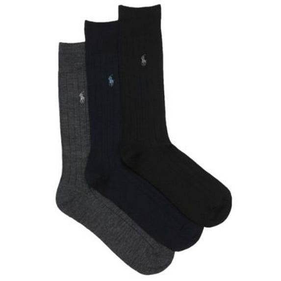 Polo Ralph Lauren Mens Men's Merino Wool Ribbed Dress Socks 3-Pack Style-8082PK