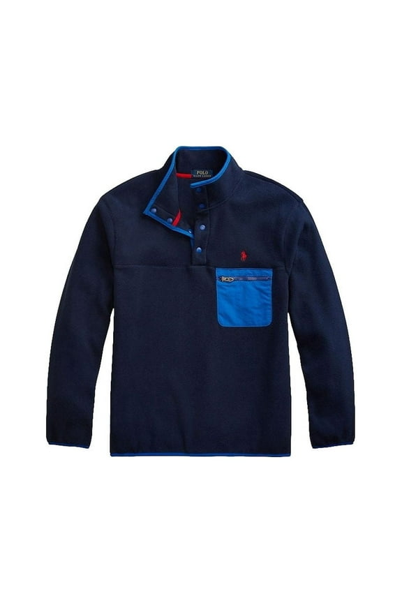 Polo Ralph Lauren Mens Mock Fleece Pullover Jacket (Medium, Cruise Navy)