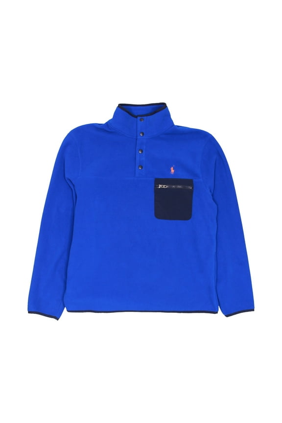 Polo Ralph Lauren Mens Mock Neck Pullover Fleece Jacket (Medium, Royal Blue)