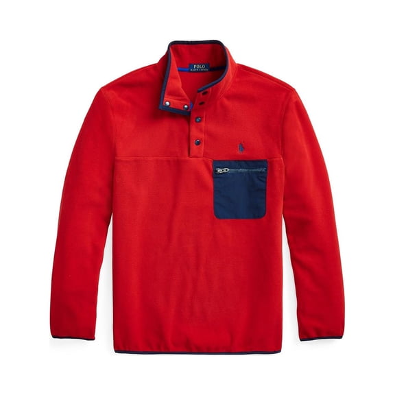 Polo Ralph Lauren Mens Mockneck Fleece Jacket (Large, RL Red)