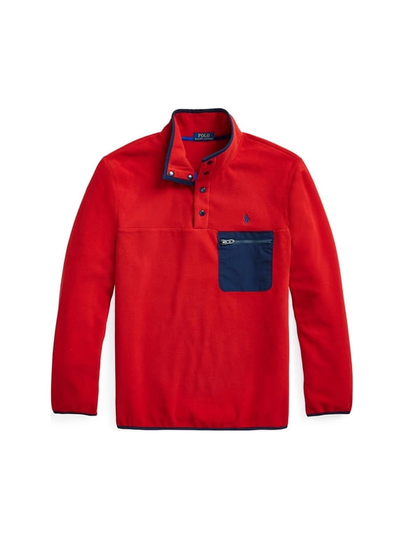 Polo Ralph Lauren Mens Mockneck Fleece Jacket (Large, RL Red)
