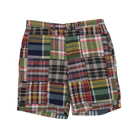 Polo Ralph Lauren Mens Patch Plaid Flat Front Walking Shorts (32, Multi-Colored)