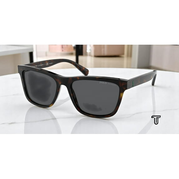 Polo Ralph Lauren Mens Ph4167 Square Sunglasses Shiny Dark Havana/Polarized Grey 56 Millimeters