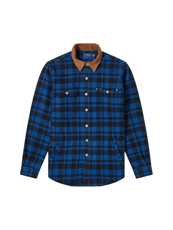 Polo Ralph Lauren Mens Plaid Flannel Western Shirt Jacket (Large, Blue Buffalo)