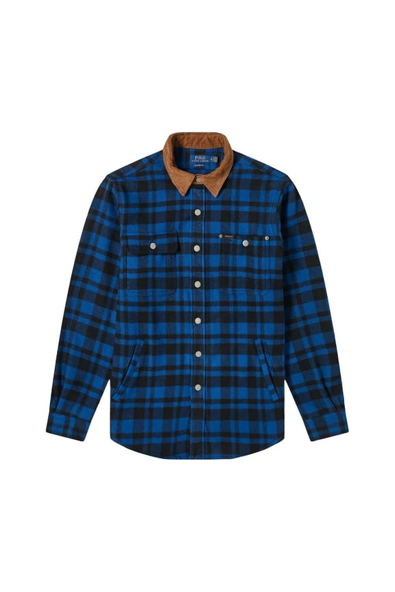 Polo Ralph Lauren Mens Plaid Flannel Western Shirt Jacket (Medium, Blue Buffalo)