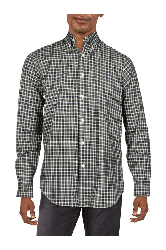 Mens Poplin Plaid Button-Down Shirt