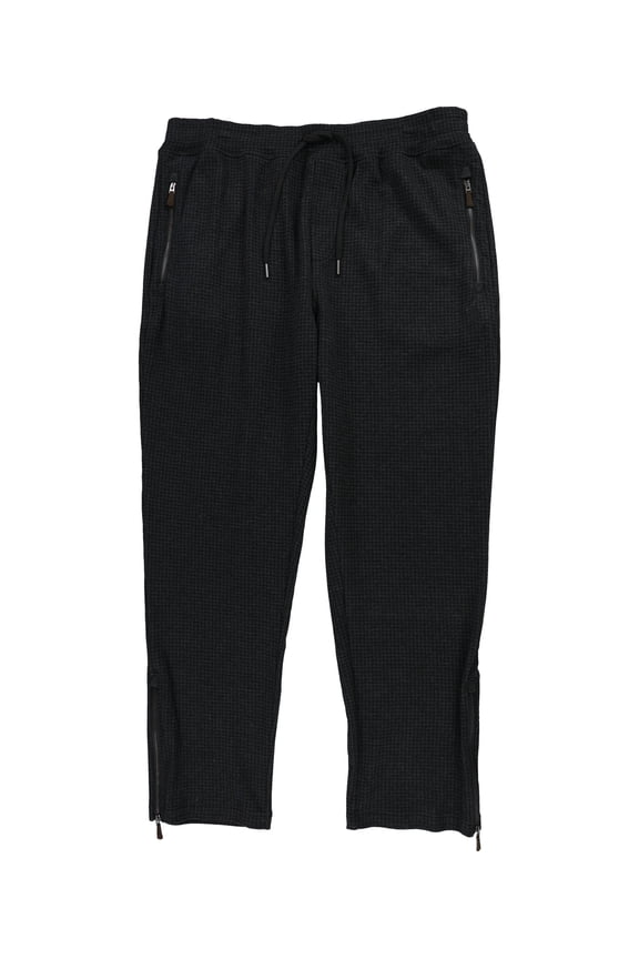 Mens Double Knit Herringbone Casual Jogger Pants, Black, Large