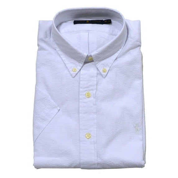 Polo Ralph Lauren Mens Seersucker Short Sleeve Shirt (M, Bright White)